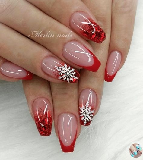 Red Nails Glitter, Red Christmas Nails, Winter Nails Acrylic, Christmas Gel Nails, Christmas Nails Acrylic, White Nail, Acrylic Nails Coffin Short, Winter Nail, Festival Nails