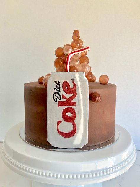 Diet Coke theme cake with bubbles Cake With Bubbles, Soda Pop Cake, Diet Coke Cake, Gelatin Bubbles, Coke Cake, Bubble Cake, Soda Cake, Theme Cake, Chocolate Buttercream