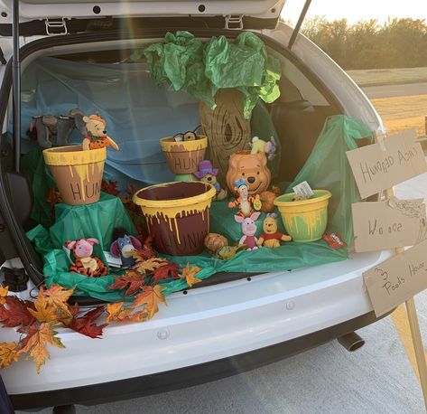 Trunk Or Treat Winnie The Pooh Ideas, 100 Acre Wood Trunk Or Treat, Winne The Pooh Trunk Or Treat, Winnie The Pooh Trunk Or Treat Ideas For Cars, Pooh Bear Trunk Or Treat, Pooh Trunk Or Treat Ideas, Winnie The Pooh Halloween Decorations, Trunk Or Treat Winnie The Pooh, Storybook Trunk Or Treat Ideas