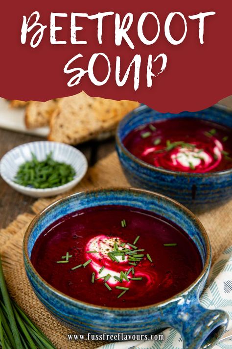 Serve this delicious Beetroot Soup as a first course for your next dinner party. It's a glorious ruby-colored blended soup of vibrant, sweet, earthy beets matched with a subtle balancing layer of savory veggies. Follow this easy recipe in just 35 minutes! Beetroot Soup Recipe, Blended Soup, Tomatoes Soup, Stilton Soup, Beetroot Soup, Apple Soup, Beet Soup, Wife Quotes, Hot Soup