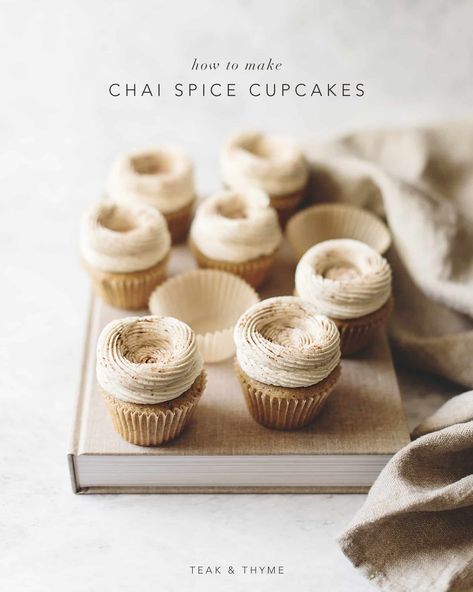 Spiced Buttercream, Tea Cup Cake, Fall Baking Recipes, Desserts Vegan, Spice Cupcakes, Fall Dessert Recipes, Chai Spice, Fall Desserts, Pavlova