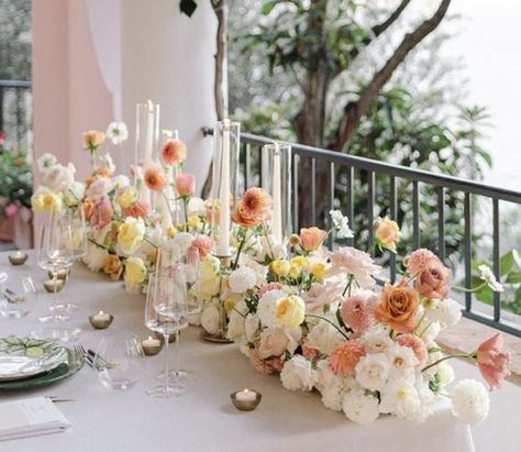 Positano Elopement, Cream Wedding Theme, Garden Wedding Table, Wedding Table Garland, Spring Garden Wedding, Table Garland, Indigo Floral, Cream Wedding, Peach Wedding