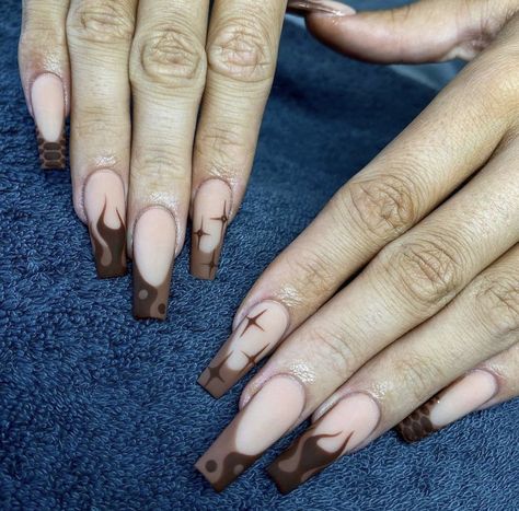 Brown Acrylic Nails, Drip Nails, Long Acrylic Nails Coffin, Long Square Acrylic Nails, Acrylic Nails Coffin Short, Brown Nails, Square Acrylic Nails, Fabulous Nails, Fire Nails