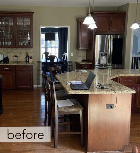 Brighter Kitchen Leads to a Cohesive First Floor Remodel Small Kitchen Dark Floor, Kitchen Remodel With Dark Floors, Small Kitchen Dark, Dark Floors Kitchen, Kitchen Dark Floor, First Floor Remodel, Kitchen Dark, Separate Kitchen, Dark Floors