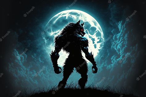 Premium Photo | Photo werewolf illustration at night, with full moon in the background. generative ai Werewolf Movie Poster, Werewolf Black And White, Werewolf Moon, Werewolf Howling At The Moon, Werewolf Illustration, Werewolf By Night, Back Ground, Photo Photo, Laptop Wallpaper