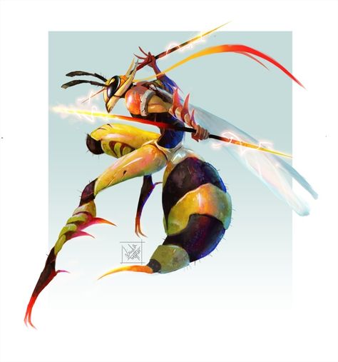 Bee Warrior Art, Wasp Humanoid, Bug Oc Design, Wasp Character Design, Wasp Monster, Bee Character Design, Bug People, Arte Alien, Bug Art