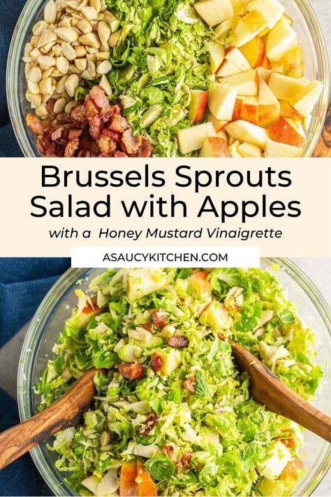 Shaved Brussel Sprout Salad, Mexican Chopped Salad, Shaved Brussel Sprouts, Honey Mustard Vinaigrette, Clean Eating Salads, Sprouts Salad, Bacon Brussel Sprouts, Shredded Brussel Sprouts, Pasta Sides