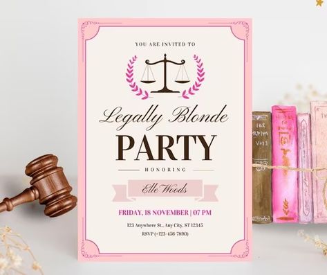 InspireandGather - Etsy Legally Blonde Party Invitations, Legally Blonde Party, Camping Party Invitations, Law School Graduation Party, Mean Girls Party, Website Canva, Camping Theme Party, Blonde Pink, Girls Party Invitations