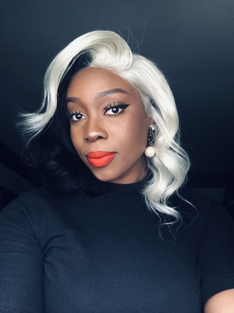 Cruella Deville inspired hair Diy Cruella Deville Hair, Cruella Inspired Hair, Cruella Hairstyle, Cruella Deville Hair, Hairstylist Inspiration, Bday Hair, Blonde Ambition, Typical Girl, Hairstyle Names