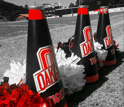 Megaphone Centerpieces, Cheer Megaphone Designs, Red With White Background, Megaphone Designs, Cheer Gifts Diy, Bessemer Alabama, Youth Cheerleading, Cheerleading Megaphones, Cheer Music