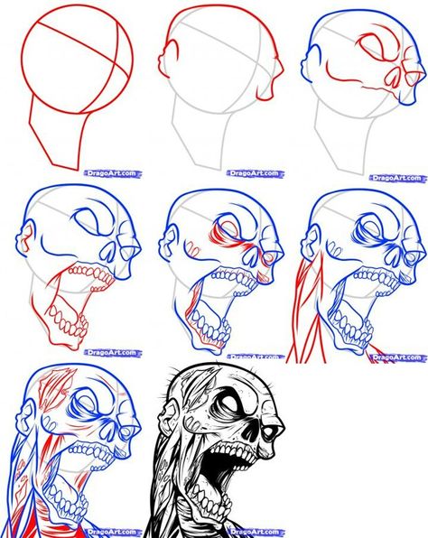 Zombie Drawing Tutorial, Drawing Zombies Sketch, How To Draw Zombies Step By Step, How To Draw A Zombie Step By Step, Zombie Drawing, Zombie Tattoo, Tattoo Tutorial, Zombie Drawings, Zombie Tattoos