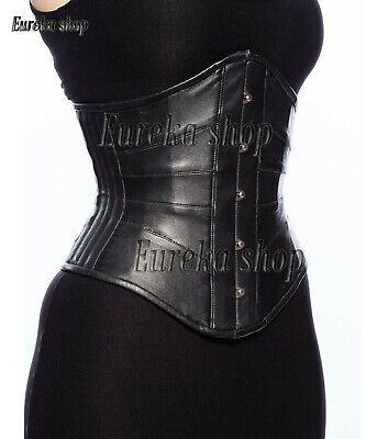 Heavy Duty, Very Strong Fully Steel Boned Corset. Total 8 Steel Boned. Corset Style Under Bust Corset. Corset Features. The Corset can draw in your waist and flatten your tummy. 10 Spiral / Flexible Steel Bones around the corset. Black Leather Underbust Corset, Bizarre Fashion, Witches Ball, Corset Sewing, Black Leather Corset, Under Bust Corset, Corset Training, Character Fashion, Corset Sewing Pattern