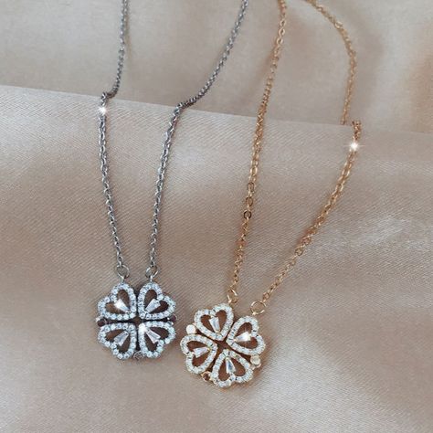 Magnetic Necklace, Four Leaf Clover Necklace, Love Shape, Heart Shaped Necklace, Clover Necklace, Four Leaves, Steel Necklace, Style Korean, Leaf Clover