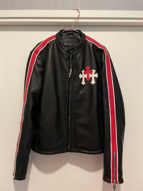 Chrome Hearts Cross Patch Leather Jacket Chrome Hearts Varsity Jacket, Chrome Hearts Rockstar, Chrome Hearts Top, Chrome Heart Leather Jacket, Chrome Hearts Cross, Motocross Jacket, Chrome Hearts Leather, Chrome Hearts Cross Patch, Cross Patch