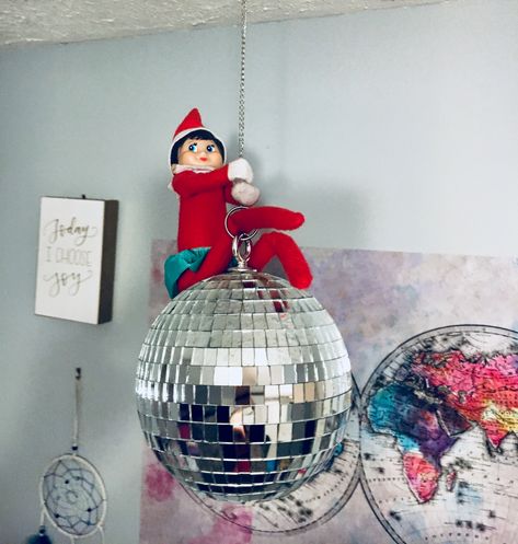 Disco Ball Elf Elf On The Shelf Disco, Elf House, Year 2, Disco Party, Shelf Ideas, Disco Ball, On The Shelf, Elf On The Shelf, Elf