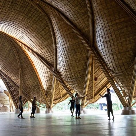 The Arc Green School Bali by IBUKU Green School Bali, School Gymnasium, Natural Building Materials, High Arches, Jungle House, Bamboo Construction, Green School, Highland Homes, Natural Building