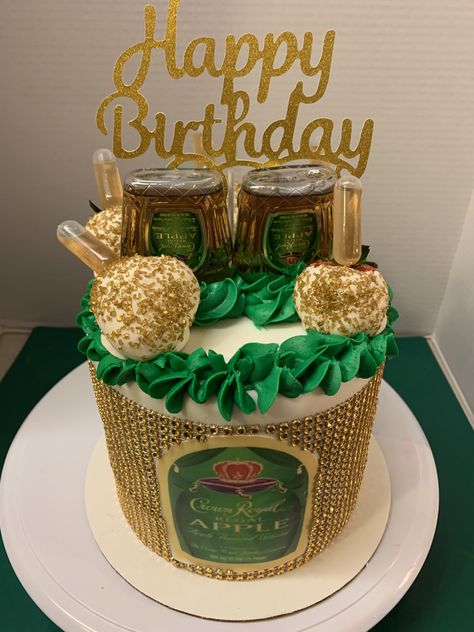 Apple Crown Royal Cake, Crown Apple Cake Ideas, Crown Royal Apple Cake, Crown Apple Cake, Patron Cakes, Christmas Desserts Grinch, Crown Royal Cake, Liquor Cakes, 21st Cakes