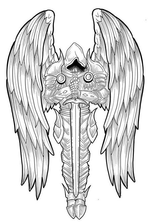 Chronicles of Ink: Journeying through Tattoo Sketches Men Wings Tattoo, Tattoo Warrior, Angel Warrior Tattoo, Tattoos Angel, Warrior Angel, Warrior Tattoo Sleeve, Guardian Angel Tattoo, Archangel Tattoo, Knight Tattoo