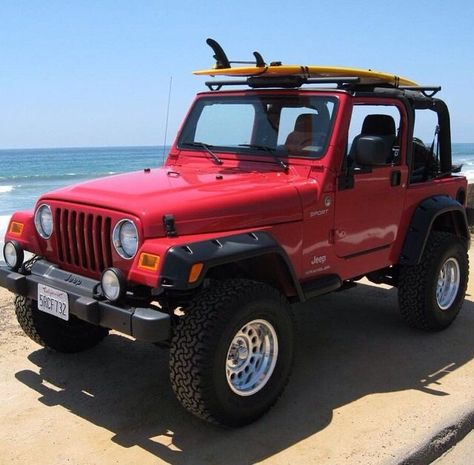 Red Jeep Wrangler, Jeep Beach, 2 Door Jeep, Auto Jeep, Jeep Sport, Beach Jeep, Cj Jeep, Tj Wrangler, Red Jeep