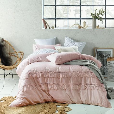 Accessorize Boho Blush Quilt Cover Set | Manchester Factory Breakfast Low Carb, Grey Linen Bedding, Chic Bedding, Bed Quilt Cover, Bed Linens Luxury, Bed Linen Sets, Green Rooms, Cotton Duvet Cover, Quilt Cover Sets