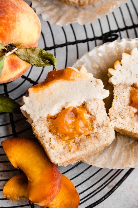 Peaches Cupcakes, Homemade Peach Pie Filling, Brown Sugar Cupcakes, Homemade Peach Pie, Peach Cupcakes, Cupcakes Filled, Peach Pie Filling, Cinnamon Cream Cheese, Peach Desserts