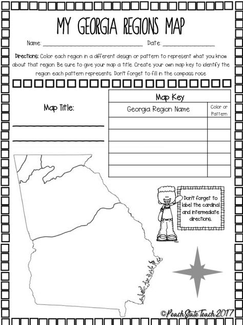 FREE GA Regions Map activity and questions 2nd Grade Social Studies, Georgia Regions, Map Skills Worksheets, Create Your Own Map, Georgia History, Classroom Science, Georgia Map, History Worksheets, 6th Grade Social Studies