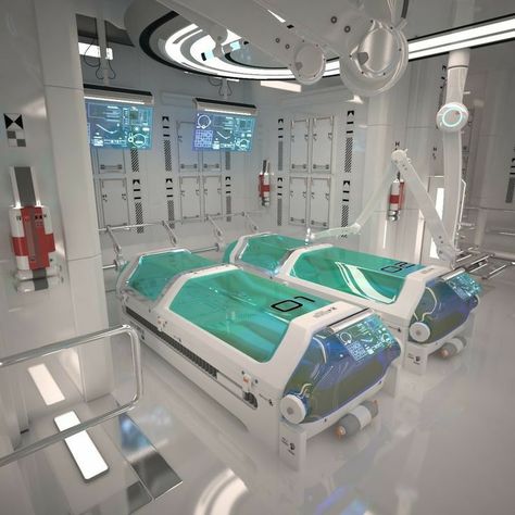 High Tech Laboratory, Sci Fi Tech Ideas, Cyberpunk Laboratory, Laboratory Design Interior, White Space Aesthetic, Scifi Laboratory, Sci Fi Interior Design, Futuristic Hospital, Laboratory Interior