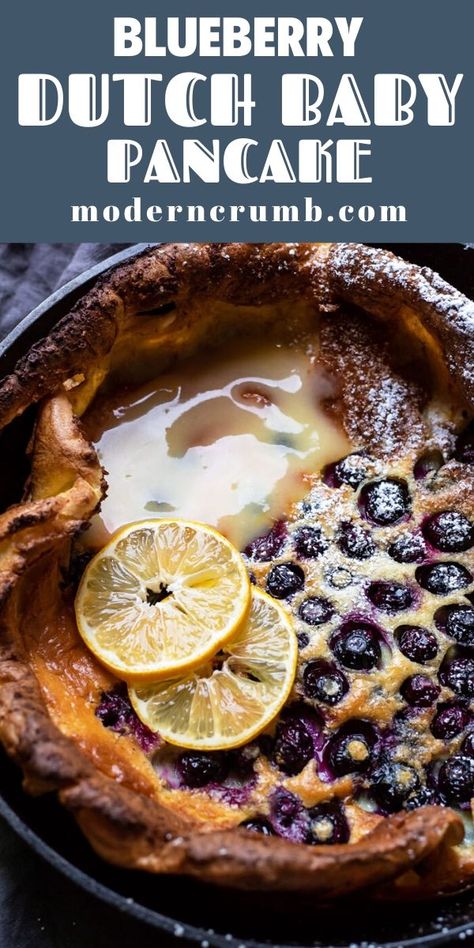 A puffy buttery blueberry dutch baby pancake. Total perfection and totally addicting. Pair it with some homemade lemon curd for an even more special treat. You'll never want to eat a regular pancake again! #pancake #dutchbaby Something To Bake, Blueberry Dutch Baby, Dutch Baby Recipe, Homemade Lemon Curd, Dutch Pancakes, Dutch Baby Pancake, Brunch Items, Brunch Time, Dutch Baby