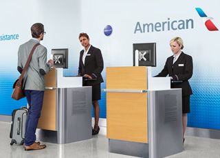 At the airport − Travel information − American Airlines Airport Check In Counter, Airport Counter, Check In Counter, Check In Desk, Airport Theme, Aviation Party, Airport Check In, Office Graphics, Airport Design