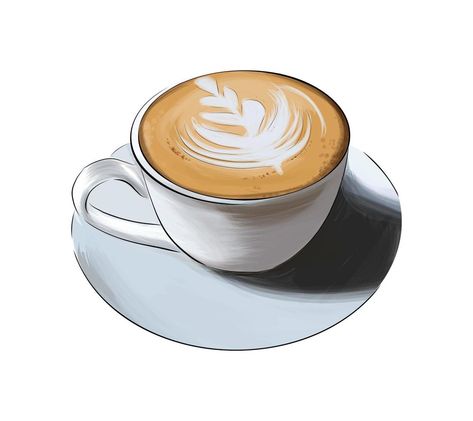 Cappuccino Drawing, Cappuccino Illustration, Latte Drawing, Coffee Cup Drawing, Flat White Coffee, Cup Illustration, Drawing Realistic, Coffee Painting, Coffee Illustration