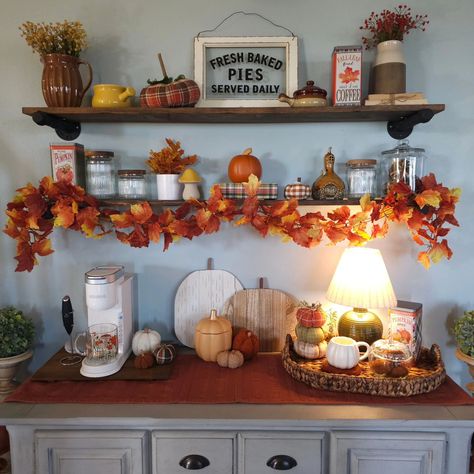 Happy Wednesday, friends!! Sharing some stills of my fall coffee bar. I'm loving these autumn colors. It really gives my coffee bar a cozy vibe.🤎☕️🍂🍄‍🟫🕯🍁 You can find these items through my LTK, link in bio. Cute fabric pumpkin stack is from my friend Lindy, @blakebydesign she has the best fabric pumpkins!! You should definitely check out her page!! #craftylittlemarket #fall #autumn #Halloween #fallcoffeebar #pumpkinspiceseason #pumpkinpatch #pumpkindecor #pumpkinseason #codeorange #autumn... Halloween Coffee Bar Ideas, Fall Coffee Bar, Pumpkin Stack, Wednesday Friends, Autumn Tea, Pumpkin Coffee, Cute Fabric, Stacked Pumpkins, Tea Bar