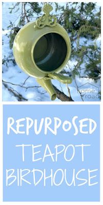 Repurposed Teapot Birdhouse Teapot Birdhouse, Teapot Crafts, Beautiful Birdhouses, Copper Tea Kettle, Garden Junk, Diy Bird Feeder, Easy Coffee, Bird Houses Diy, Spring Birds