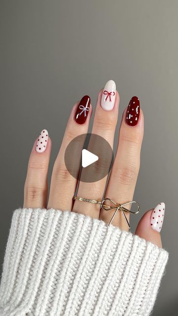 Heaji on Instagram: "fall bows and polka dots🧣🎀❣️

using @modelones Gel Mini Salon Set in Low-key Passion 
colors Ancora Red and White Champagne

*sponsored

——
[cozy patterned nail design, red creme fall nails, nail art, satisfying nail tutorial video]

#modelonesgelminisalon #modelonesgelnailpolish #takeminisalonhome #modelones #fallnails #minimalnails #bownails #coquettenails #polkadotnails #simplenails #gelnails #nails #nailart #내일아트 #esmalte #nailinspo #naildesign #nailgoals #nailideas #beautifulnails #trendy #beauty #trendybeauty #nailtech #nailswatch #satisfying #easynails" Red Dot Nails, Red Polka Dot Nails, Nail Design Red, Art Satisfying, Bow Nail Designs, Dot Nails, Nail Tutorial Videos, White Champagne, Nail Tutorial