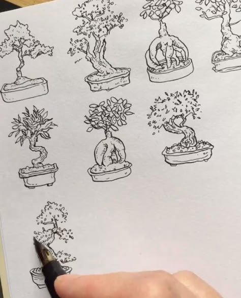 Bonsai Tree Tattoo Simple, Bonsai Doodle, Bonsai Tattoo Minimalist, Bonsai Sketch, Bonsai Tree Drawing, Bonsai Tree Tattoo, Bonsai Tattoo, Bonsai Drawing, Cherry Tree Tattoos