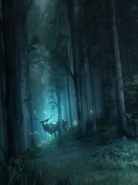 Fantasy Forest, Fantasy Setting, Fantasy Places, A Deer, Arte Fantasy, Fantasy Inspiration, Environment Concept Art, Miyazaki, Fantasy Artwork