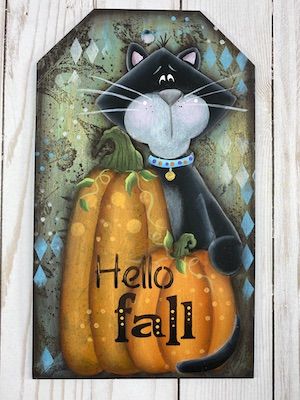 Tole Painting Patterns Free, Laurie Speltz, Door Leaners, Thanksgiving Painting, Cat Door Hanger, October Decorations, Fall Paintings, Fall Board, Fall Goodies