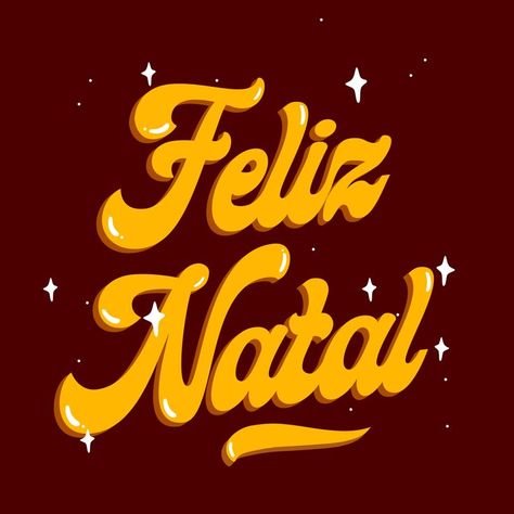 Merry Christmas in Brazilian Portuguese. Mustard yellow vintage lettering. Orange extrud. White stars and dots. Brown background. Vintage Merry Christmas, Brazilian Portuguese, Vector Art Design, Merry Christmas Vintage, Social Networks, Premium Vector, Vector Art, Merry Christmas, Art Design