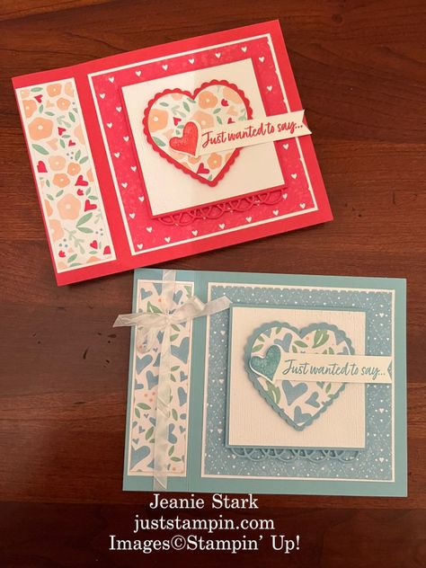 Stampin Up Valentine Cards, Valentine Heart Card, Valentines Day Cards Handmade, Country Bouquet, Valentine Cards Handmade, Country Floral, Handmade Valentine, Fancy Fold Cards, Card A