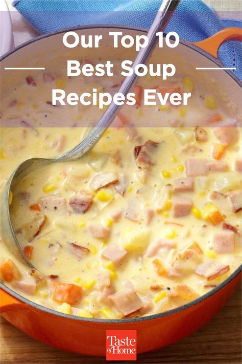 Simmer up one of our 10 best soups! Choose from potato, chicken noodle, cheesy chowder and other classic recipes. Best Soup Recipes Ever, Best Potato Soup, Hearty Soup Recipes, Best Soup, Comfort Soup Recipes, Cauliflower Soup Recipes, Homemade Soup Recipe, Cooking Soup, Best Soup Recipes