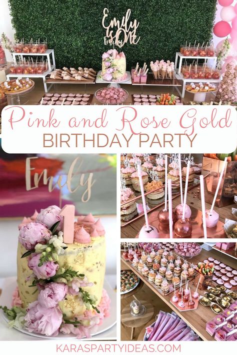 Pink _ Rose Gold Birthday Party via KarasPartyIdeas - KarasPartyIdeas.com Rose Gold Birthday Party Decorations Diy, Blush And Gold Birthday Party, Golden Rose Birthday Party, 16 Birthday Party Ideas Rose Gold, Rose Gold And Blush Pink Birthday Party, Rose Gold 1st Birthday Party, Pink And Rose Gold Party, 40th Birthday Ideas For Women Rose Gold, Blush Birthday Party