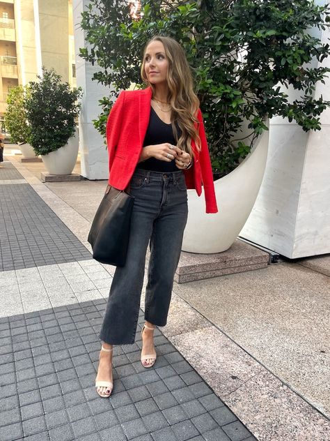 2024 Style Trends and How I'm Wearing Them - Merrick's Art Cute Date Night Outfits, Merricks Art, Black Jogger Pants, Metallic Jeans, Work Skirts, Black Joggers, Red Outfit, Pleated Midi Skirt, Wearing Red