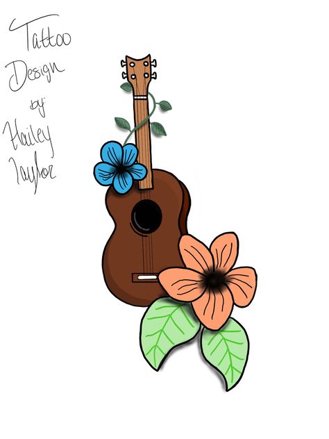 Ukulele Tattoo Ideas, Ukelele Decoration Ideas, Ukulele Sketch, Ukulele Doodle Art, Popsicle Tattoo, Ukulele Tattoo, Ukulele Drawing, Ukelele Paintings, Ukelele Painting Design