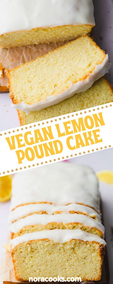 Vegan Lemon Desserts, Vegan Pound Cake Recipe, Vegan Pound Cake, Lemon Sour Cream Cake, Vegan Lemon Cake, Vegan Baked Goods, Vegan Whipped Cream, Sweet Glaze, Vegan Baking Recipes