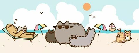 Pusheen first day of summer Pusheen Banner, Cats Funny Cartoon, Pusheen Love, Pusheen Cute, Pusheen Cat, Nyan Cat, Cover Wallpaper, Minecraft Pixel Art, Minecraft Crafts