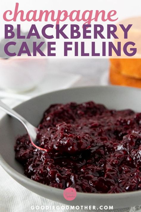 Make your cake a celebration with champagne blackberry cake filling. This delicious cake filling recipe can be made with fresh or frozen blackberries and pairs beautifully with a variety of cake flavors.    #cakefilling #blackberrydessertrecipe #dessertideas #layercakerecipe Champagne Cake Filling, Blackberry Cake Filling, Creative Cake Flavors, Cake Flavors For Kids, Cookie Fillings, Cupcake Fillings, Blackberry Dessert Recipes, Roll Desserts, Fruit Cake Filling