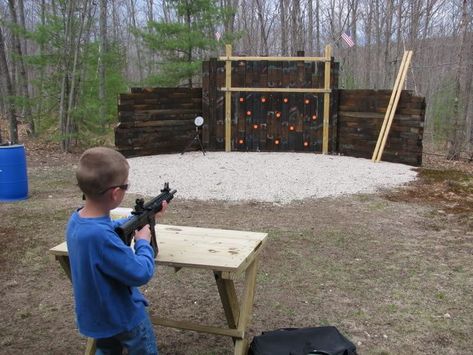 Shooting Bench Plans, Outdoor Shooting Range, Archery Range, Railroad Ties, Shooting Target, Shooting Targets, Target Practice, Backyard Diy Projects, Homestead Survival