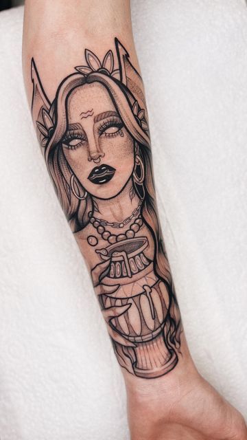 Aquarius Tattoo Designs, Tattoos With Deep Meaning, The Water Bearer, Aquarius Tattoo, Art Flash, Goddess Tattoo, Water Bearer, Leg Tattoos Women, Pretty Tattoos For Women