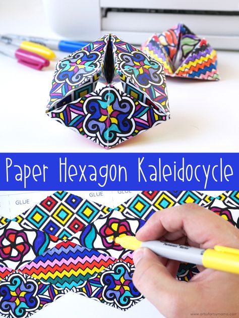 Free Printable Paper Hexagon Kaleidocycle #papercrafts #kidscrafts #kidsactivities #printable #freebie #freeprintable #coloring #craft #diy Fun Projects For Kids, Folding Origami, Paper Crafts Origami, Craft Club, Printable Crafts, Paper Folding, Paper Toys, Elementary Art, Paper Projects