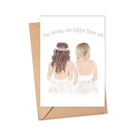 Wedding Congratulations Wishes, Two Brides Wedding, Sapphic Wedding, Funny Retirement Cards, Lesbian Wedding Gifts, Gay Wedding Card, Lesbian Engagement, Mrs And Mrs, Bride Card