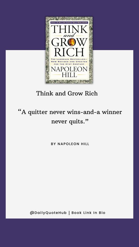 "Think and Grow Rich" by Napoleon Hill outlines principles for achieving personal and financial success. Key concepts include desire, faith, persistence, and the power of the mastermind.  #ThinkAndGrowRich #NapoleonHill #Success #PersonalDevelopment #FinancialFreedom #Desire #Faith #Persistence #Mastermind Think And Grow Rich Book, Quote From Book, Napoleon Hill Quotes, Think And Grow Rich, Napoleon Hill, Financial Success, Life Goals, Financial Freedom, Inspire Me